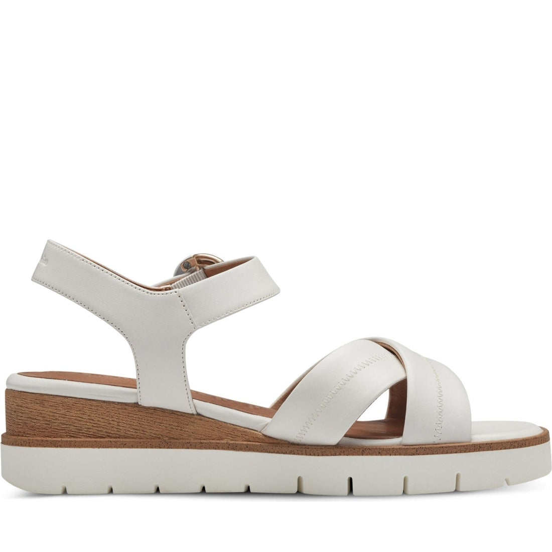 Tamaris womens white leather casual open sandals | Vilbury London