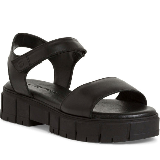 Tamaris womens black leather casual open sandals | Vilbury London