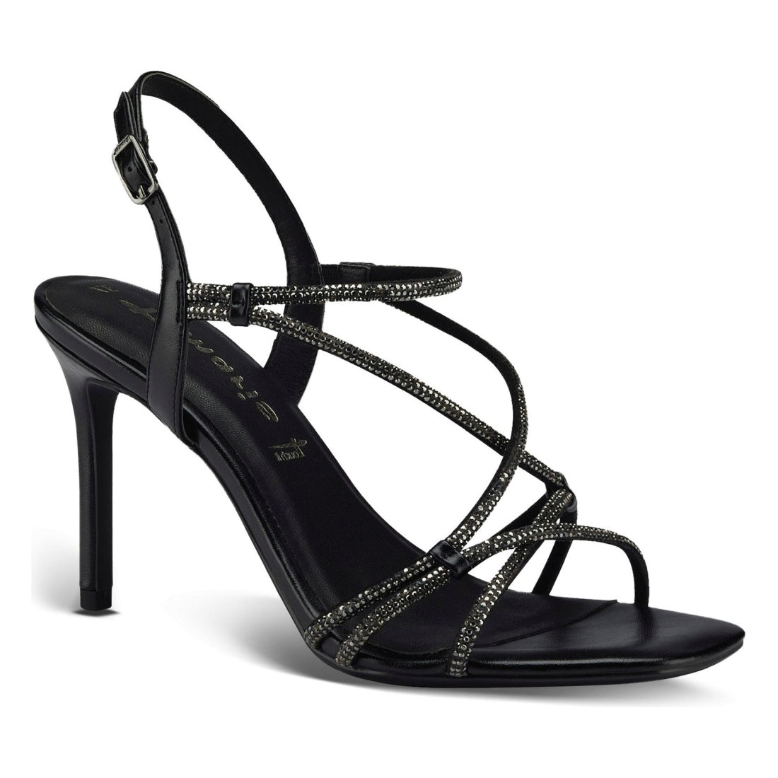 Tamaris womens black metallic elegant open sandals | Vilbury London