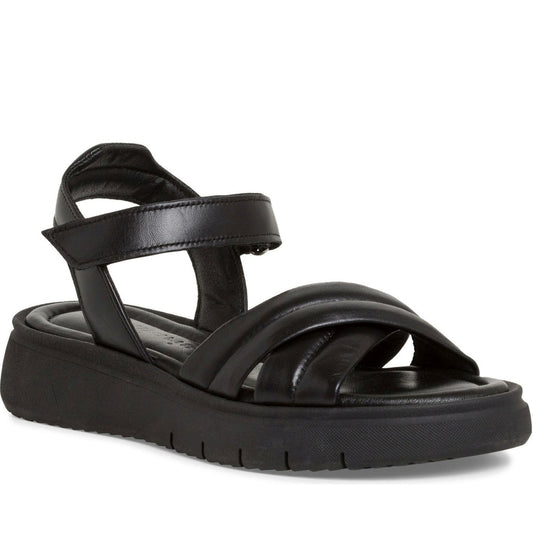 Tamaris womens black leather casual open sandals | Vilbury London