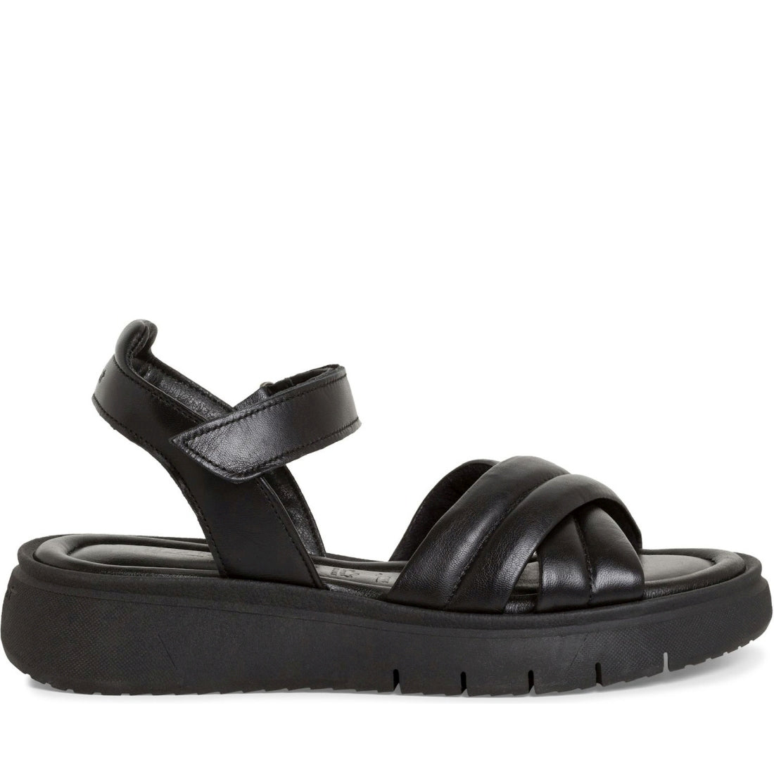 Tamaris womens black leather casual open sandals | Vilbury London