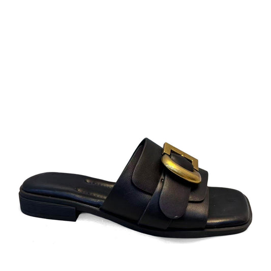 Women's Black Open-Toe Slippers