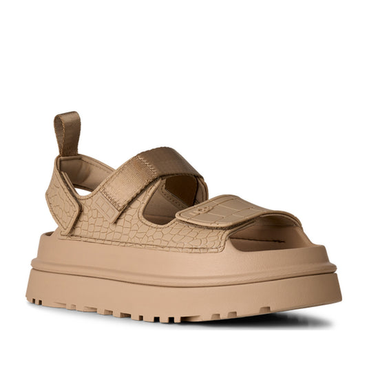 GoldenGlow Women's Beige Embossed Open-Toe Sandals