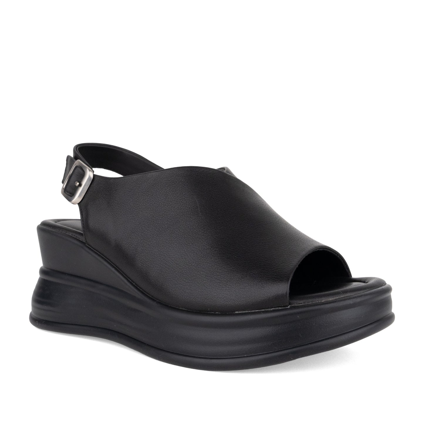 Women's Black Wedge Open-Toe Sandals