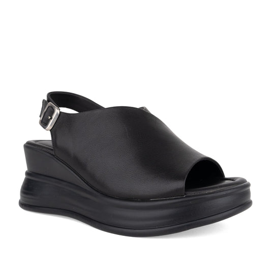 Women's Black Wedge Open-Toe Sandals