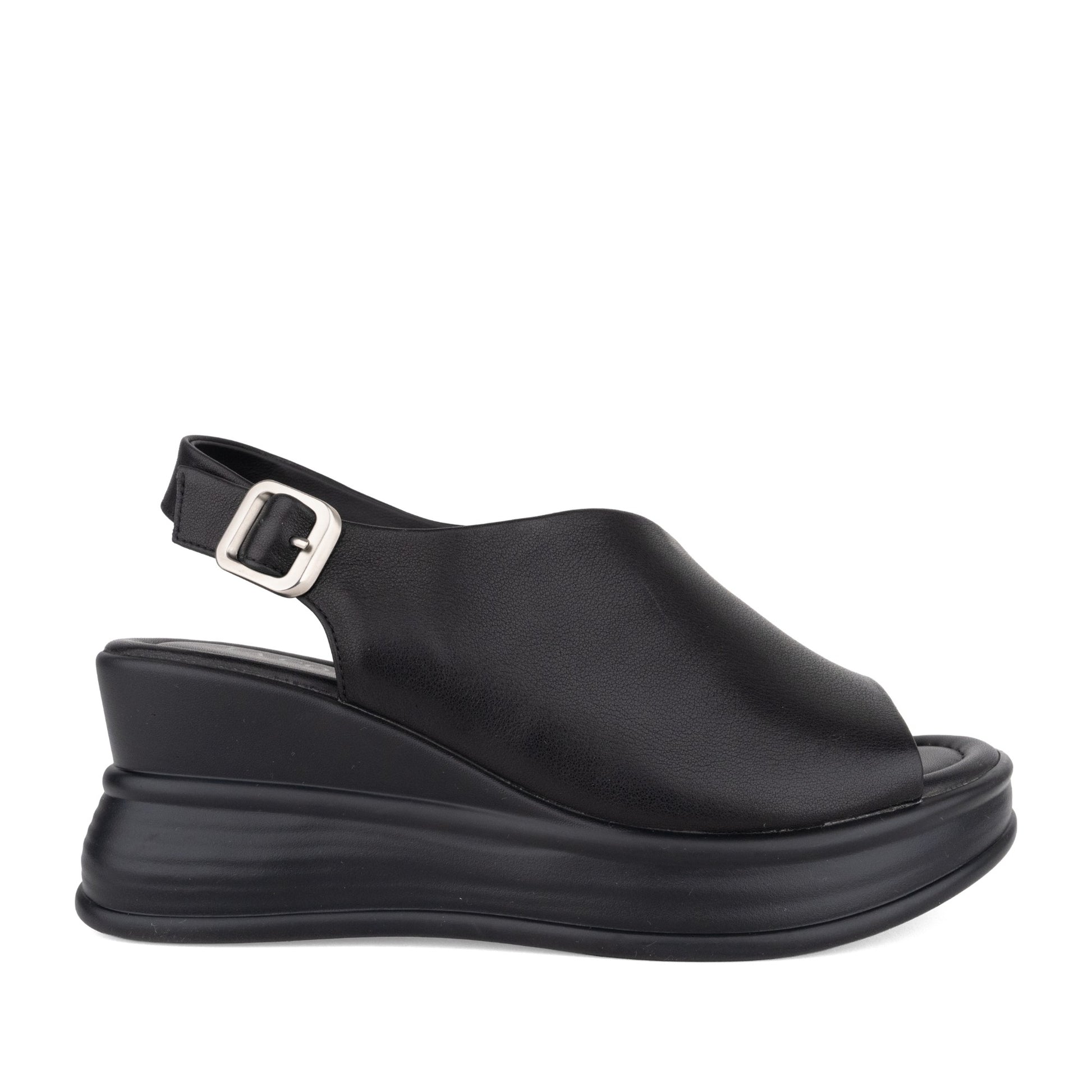Women's Black Wedge Open-Toe Sandals
