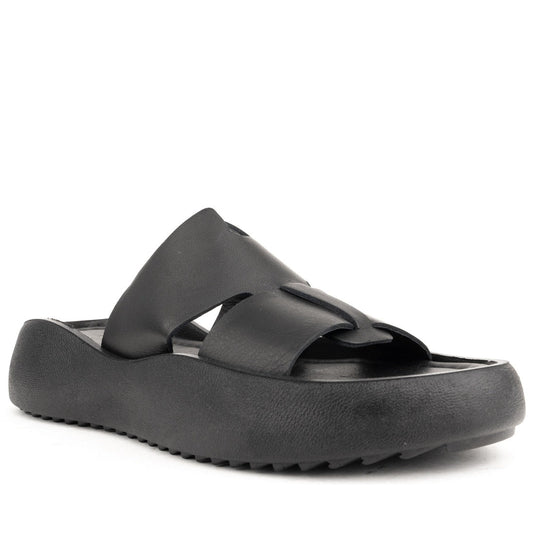black casual open slippers