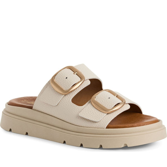 wedge/plat mule beige