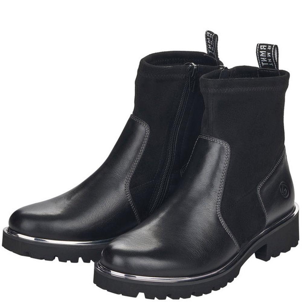 Remonte Womens Black Casual Leather Booties D8686-01 | Vilbury London