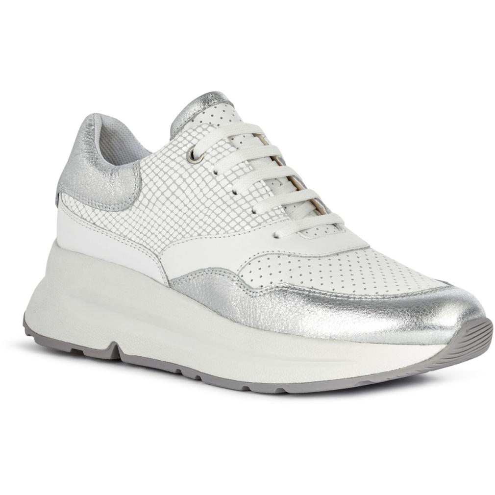 Geox Womens D Backsie White Silver Trainers D04Fle 085Cf C0007 | Vilbury London