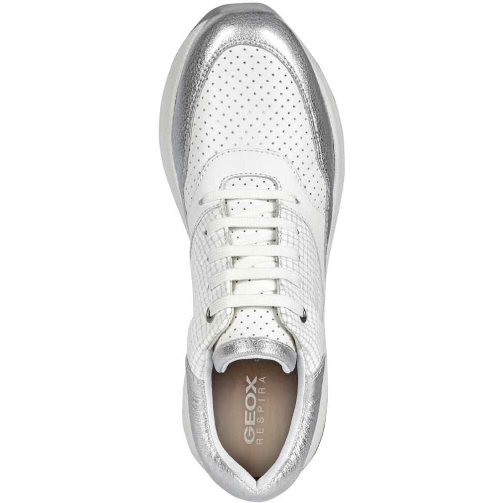 Geox Womens D Backsie White Silver Trainers D04Fle 085Cf C0007 | Vilbury London