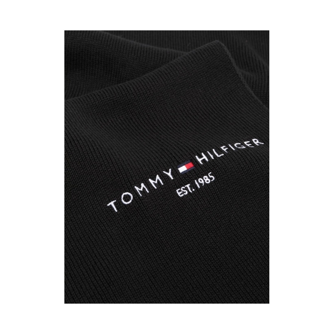 Tommy Hilfiger mens Black horizon flat knit scarf | Vilbury London