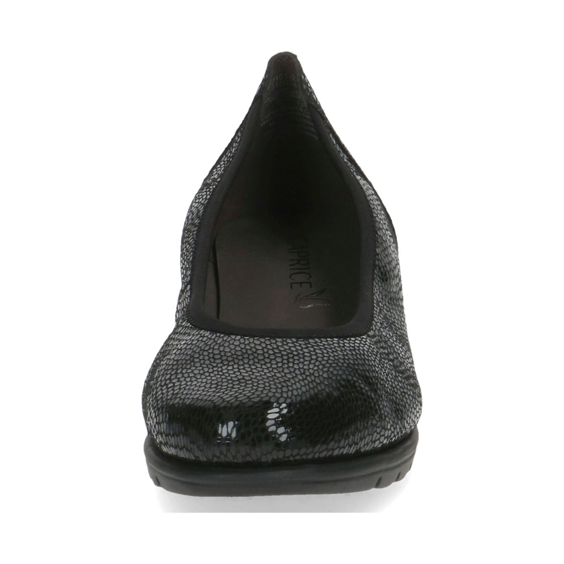 Caprice womens black reptile casual closed ballerinas | Vilbury London