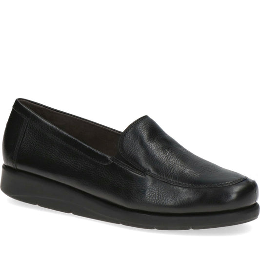 Caprice womens black nappa casual closed loafers | Vilbury London
