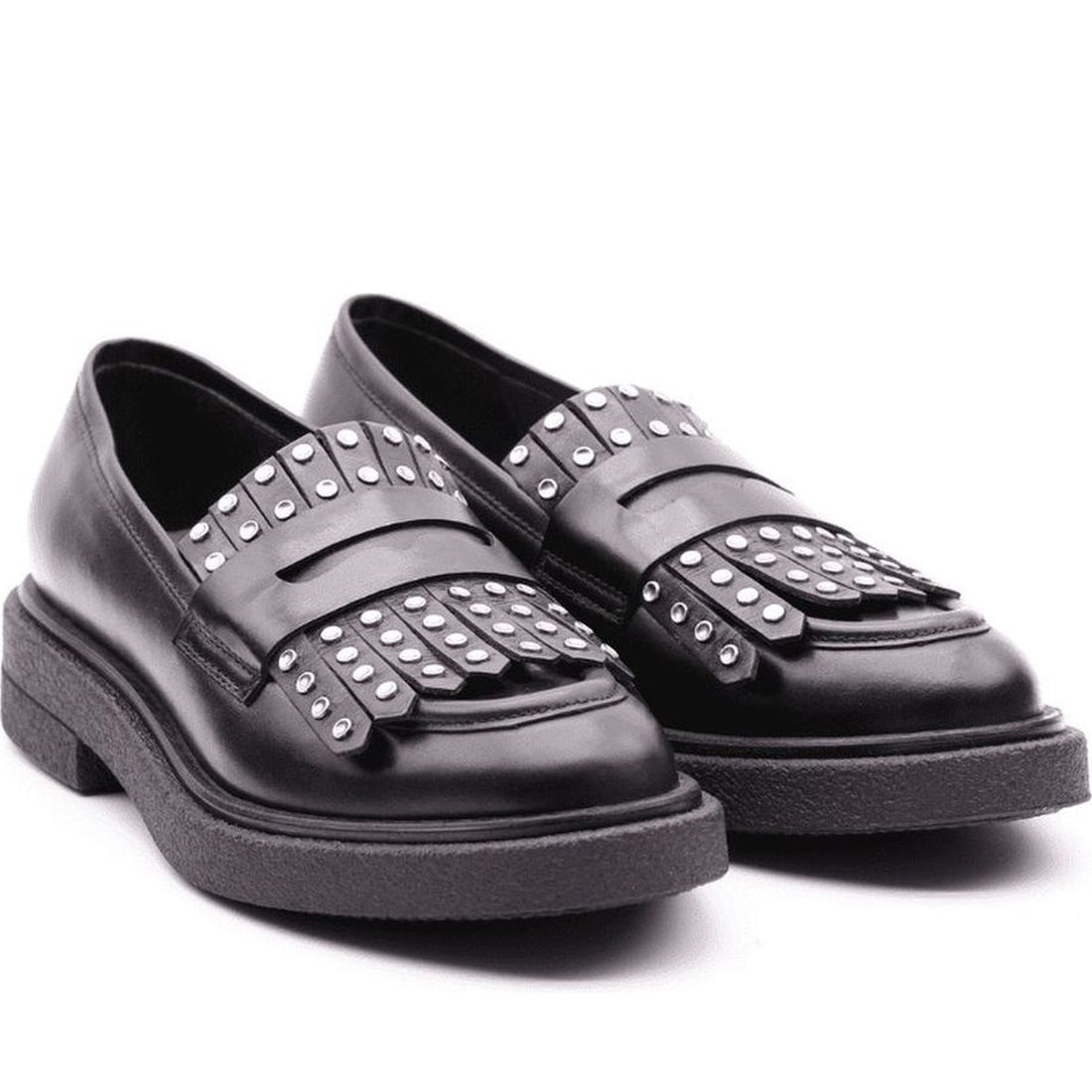 CARMENS womens nero brook fringe loafers | Vilbury London