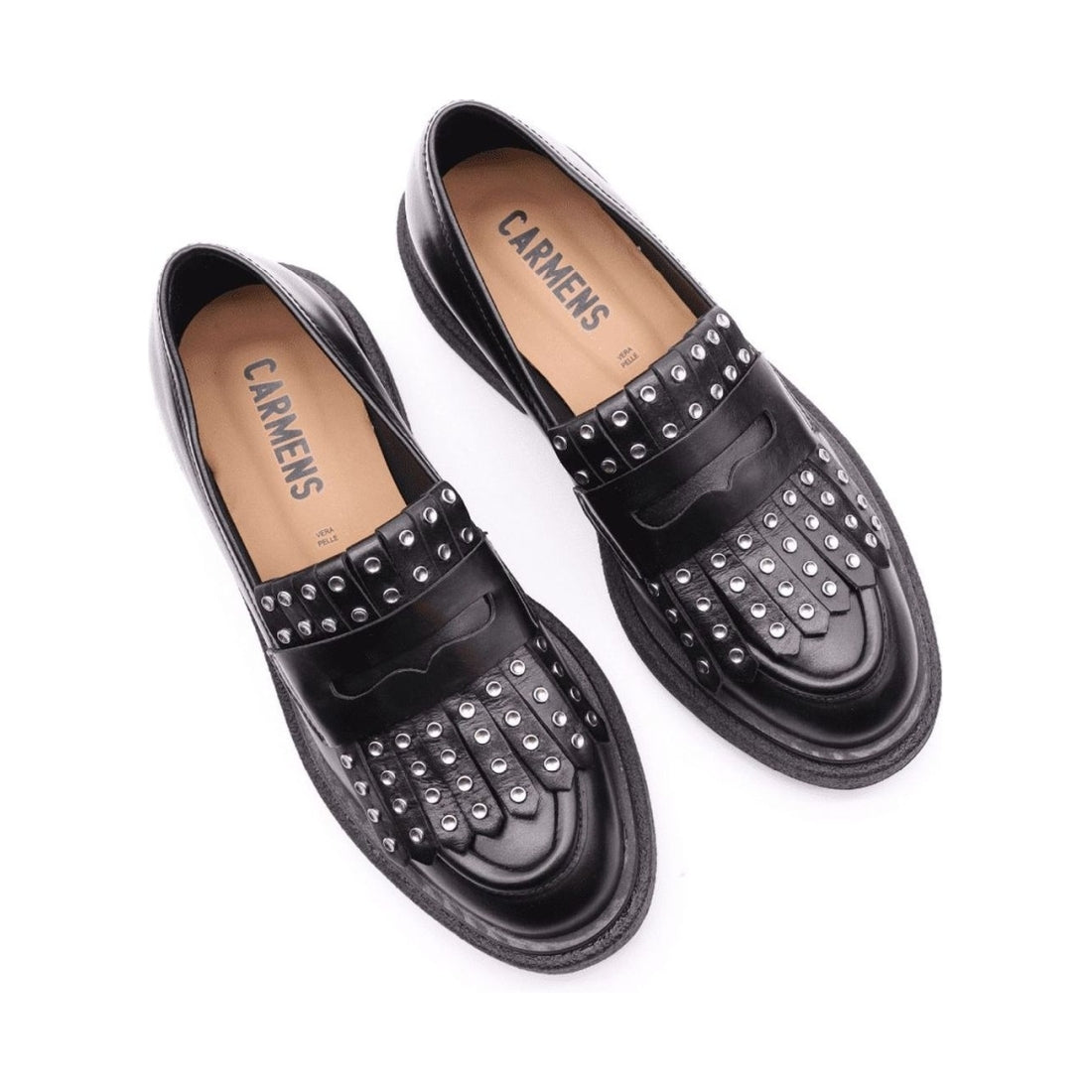 CARMENS womens nero brook fringe loafers | Vilbury London