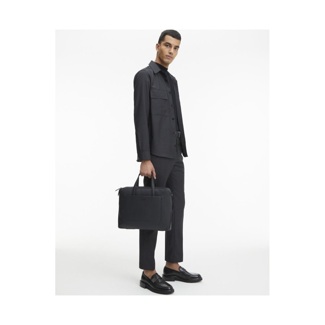 Calvin Klein mens black diagonal laptop bag | Vilbury London