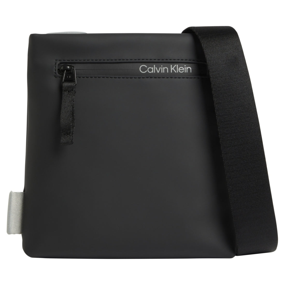 Calvin Klein mens black rubberized flatpas crossbody | Vilbury London