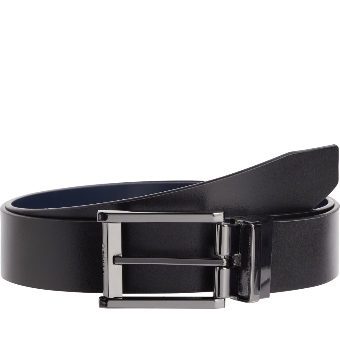 Calvin Klein mens black, navy rev faceted lux 35mm belt | Vilbury London