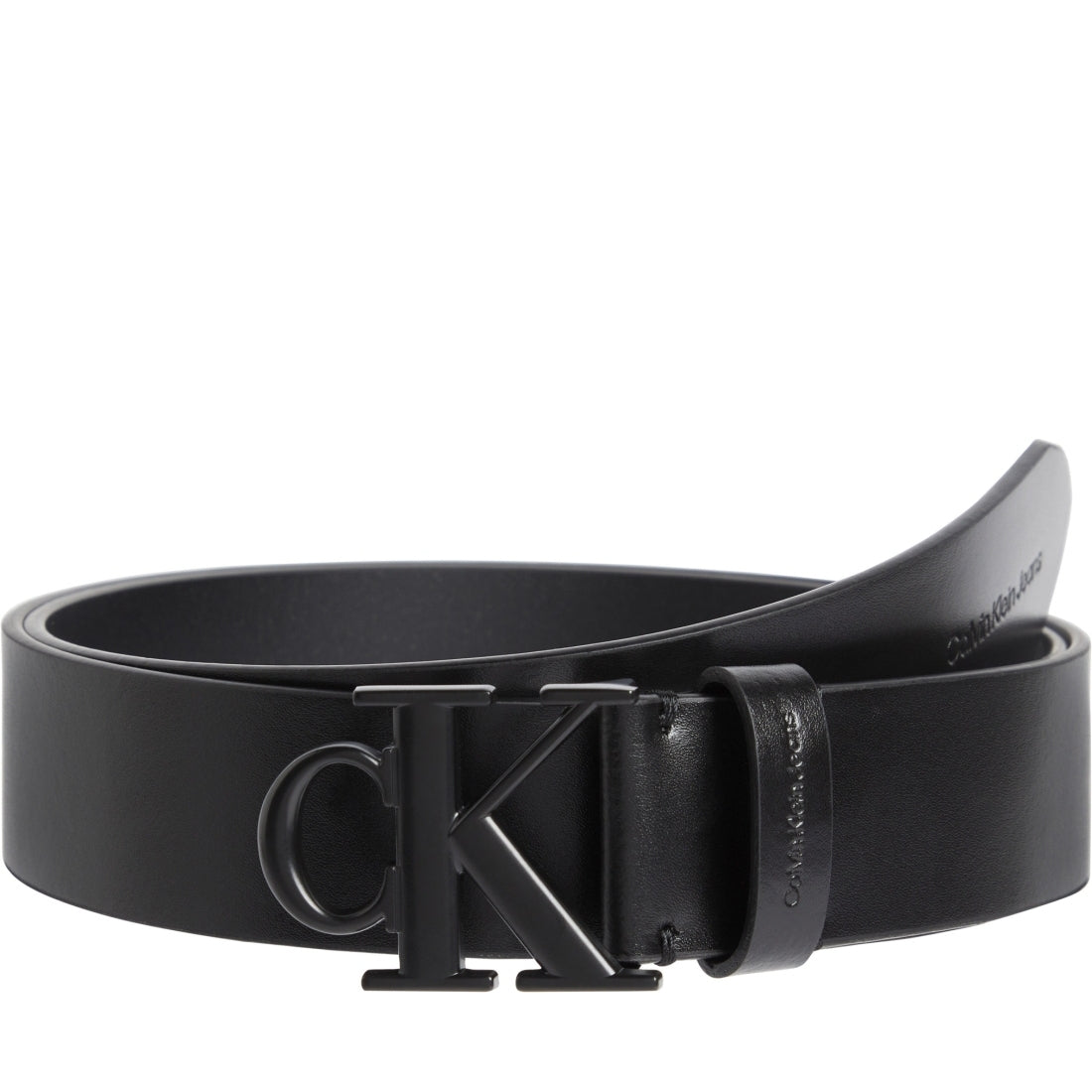 Calvin Klein Jeans mens black round mono belt 35mm | Vilbury London