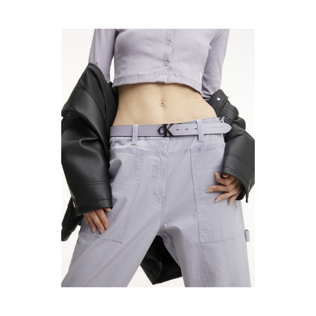 Calvin Klein Jeans womens black, lavender aura round mono belt 30mm | Vilbury London