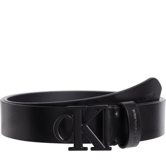 Calvin Klein Jeans womens black round mono belt 30mm | Vilbury London