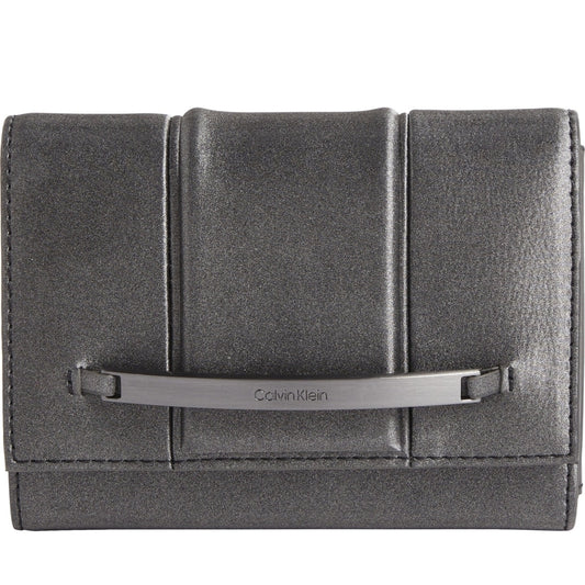 Calvin Klein womens gunmetal bar hardware gunmetal wallets | Vilbury London