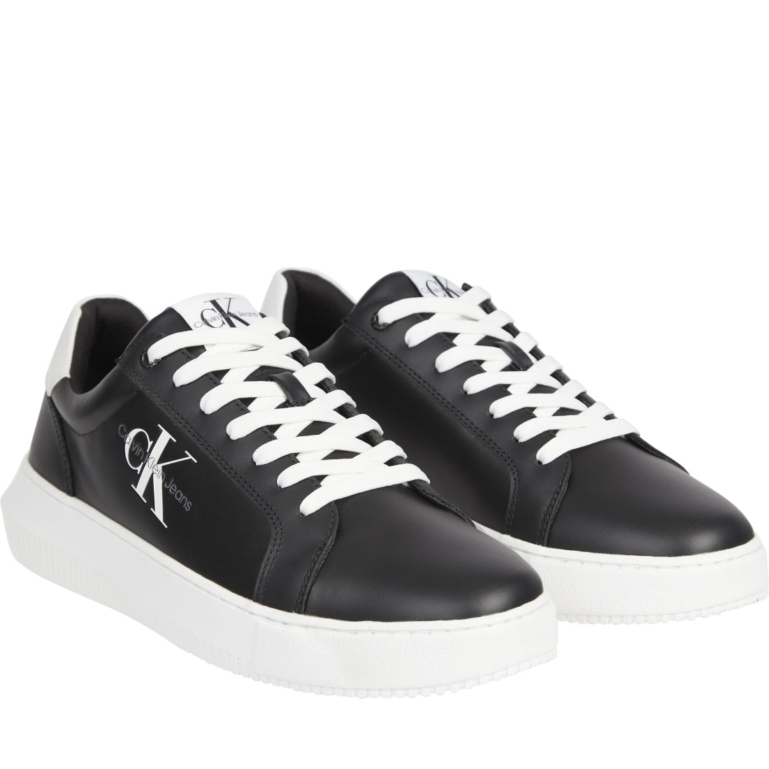 Calvin Klein Jeans mens black, white chunky cupsole mono sport shoe | Vilbury London