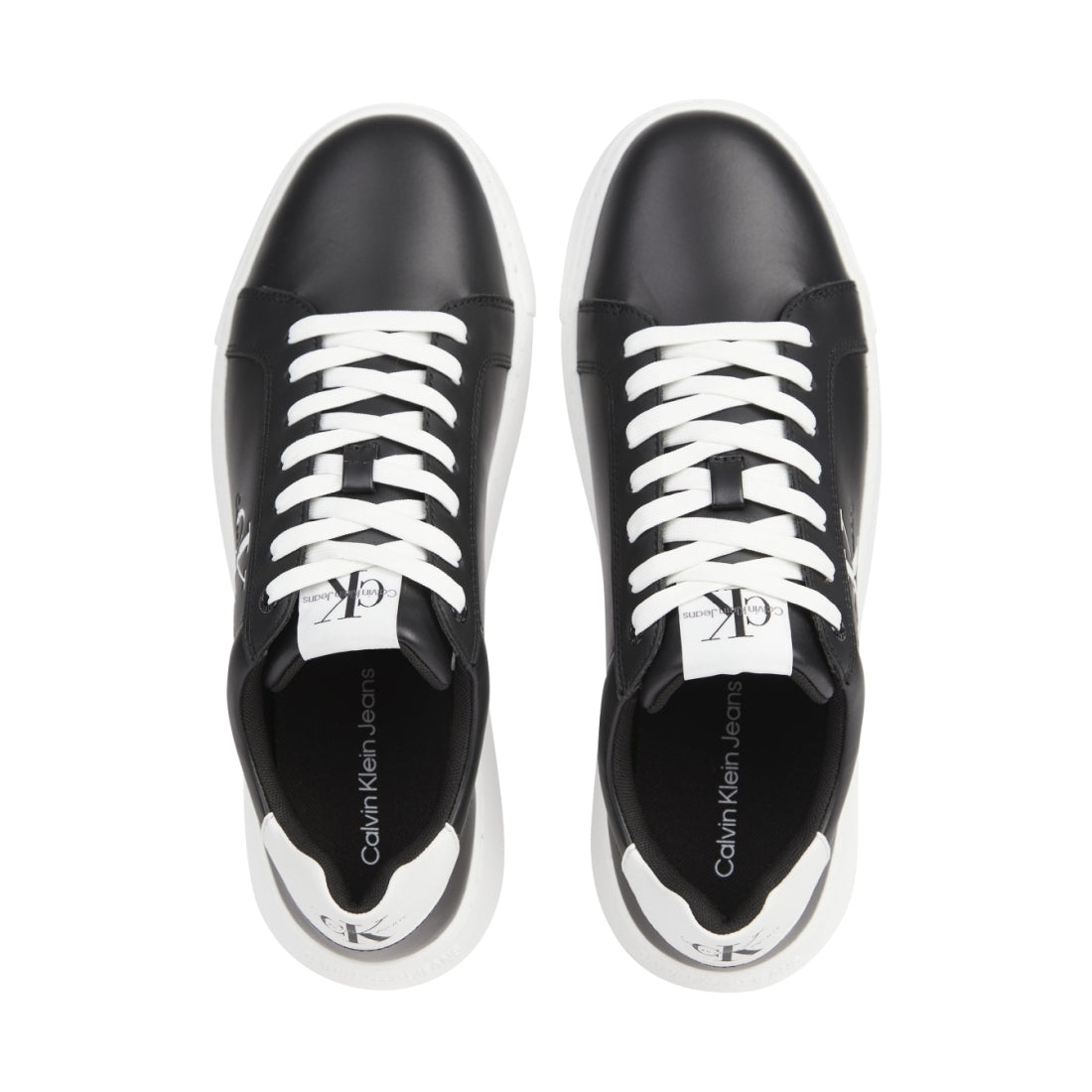Calvin Klein Jeans mens black, white chunky cupsole mono sport shoe | Vilbury London