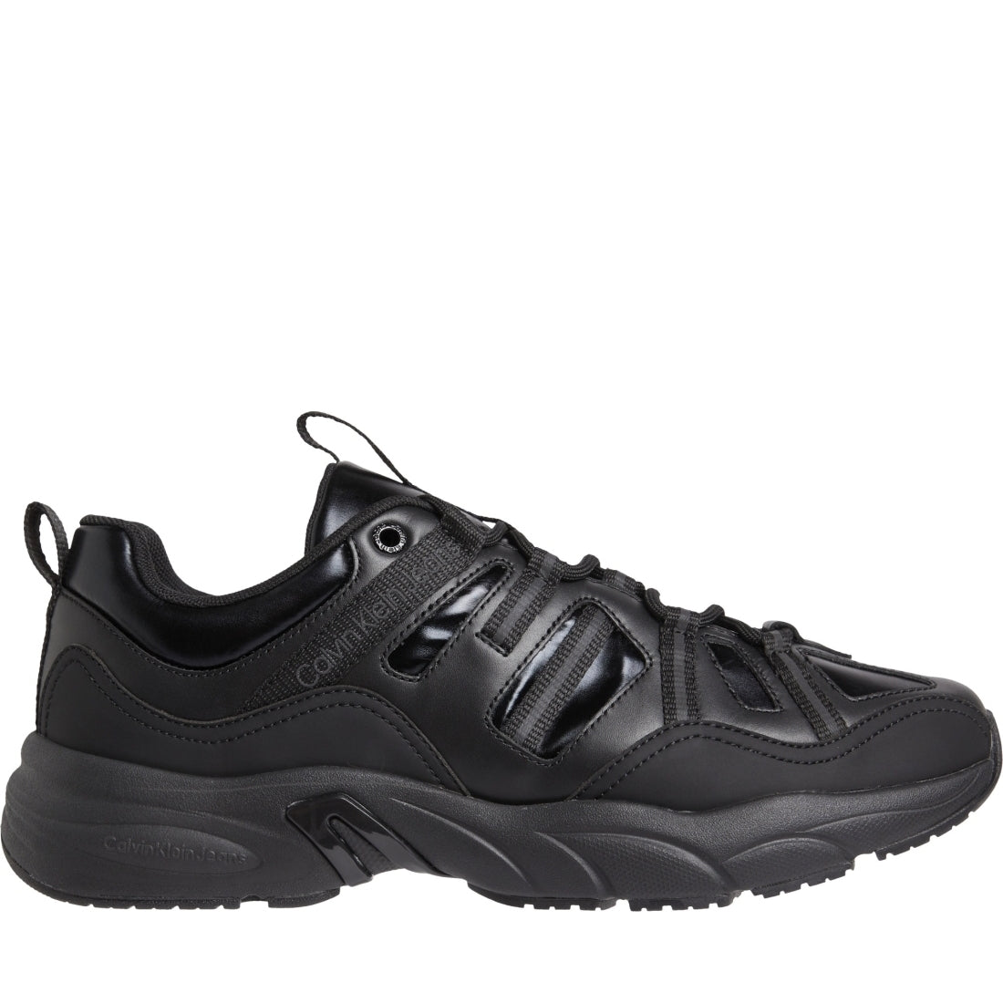 Calvin Klein Jeans mens triple black retro tennis mix sport shoe | Vilbury London