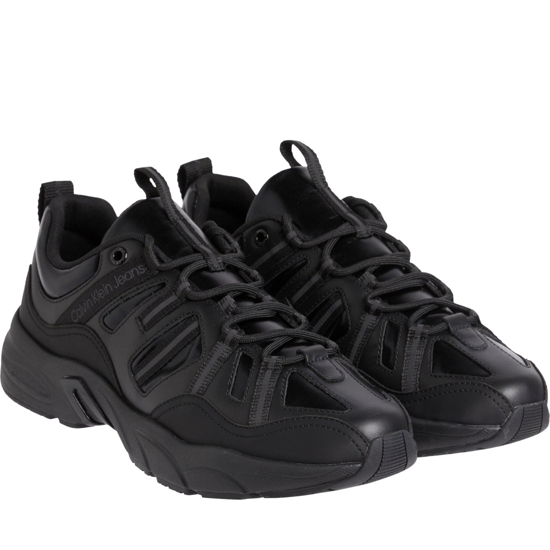 Calvin Klein Jeans mens triple black retro tennis mix sport shoe | Vilbury London