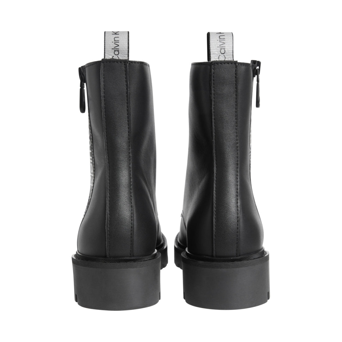 Calvin Klein Jeans womens black, silver combat laceup boot zip | Vilbury London