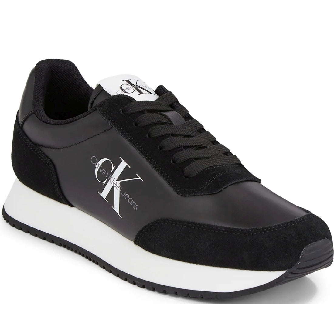 Calvin Klein Jeans womens black, white retro runner low pearl | Vilbury London