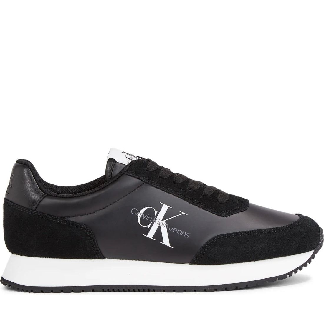 Calvin Klein Jeans womens black, white retro runner low pearl | Vilbury London