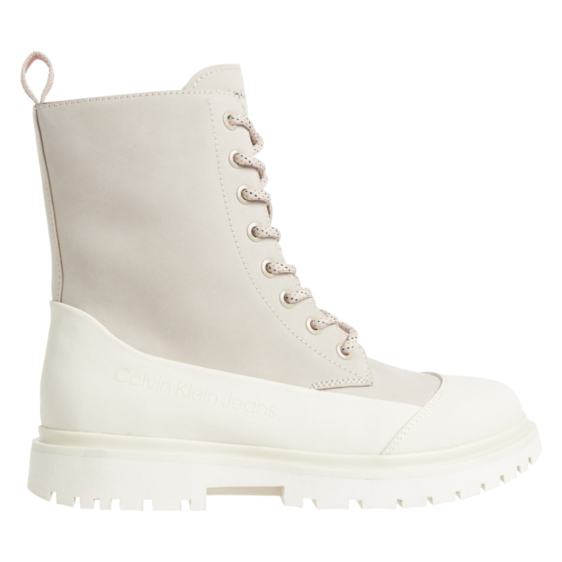 Calvin Klein Jeans womens eggshell, creamy chunky combat laceup boot | Vilbury London