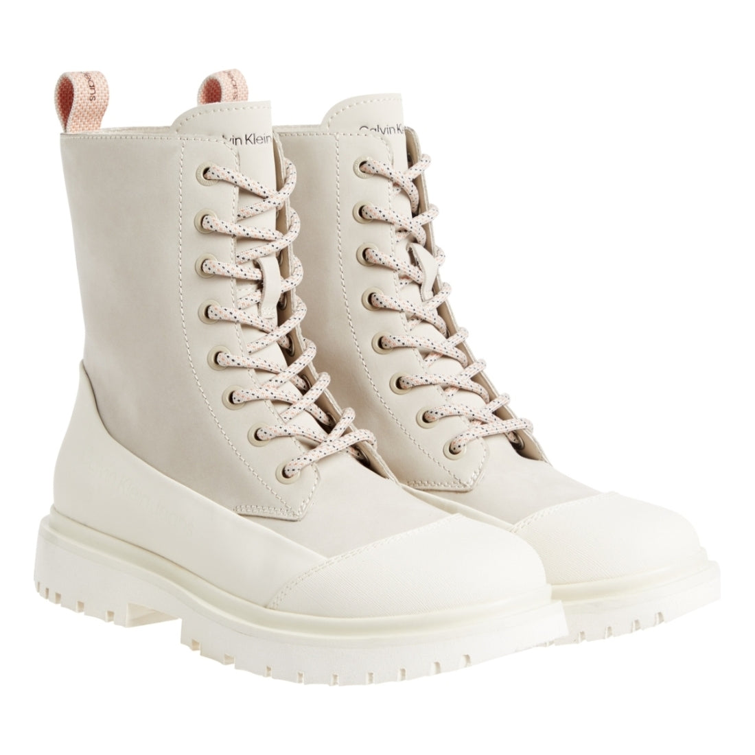 Calvin Klein Jeans womens eggshell, creamy chunky combat laceup boot | Vilbury London