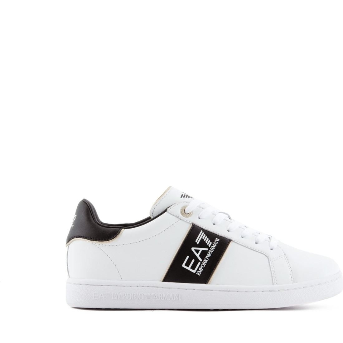 EA7 womens white black gold casual sneaker | Vilbury London