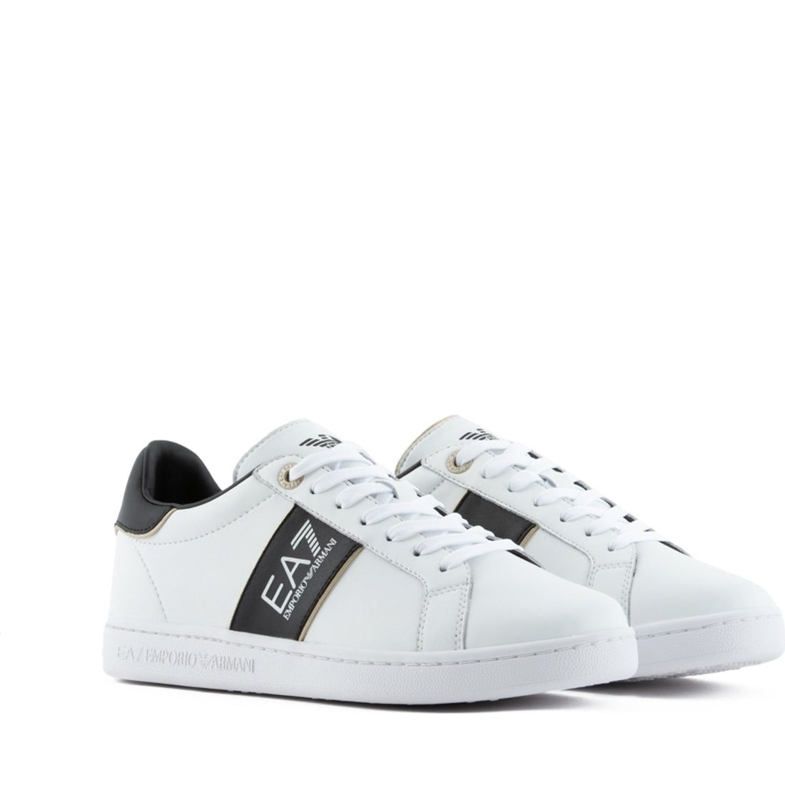 EA7 womens white black gold casual sneaker | Vilbury London