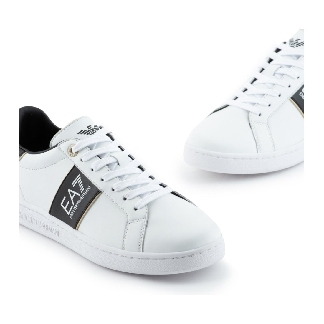 EA7 womens white black gold casual sneaker | Vilbury London