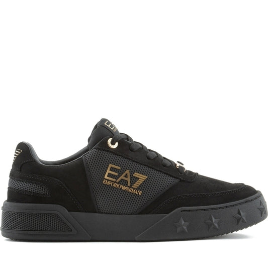 EA7 mens triple black gold casual sneaker | Vilbury London