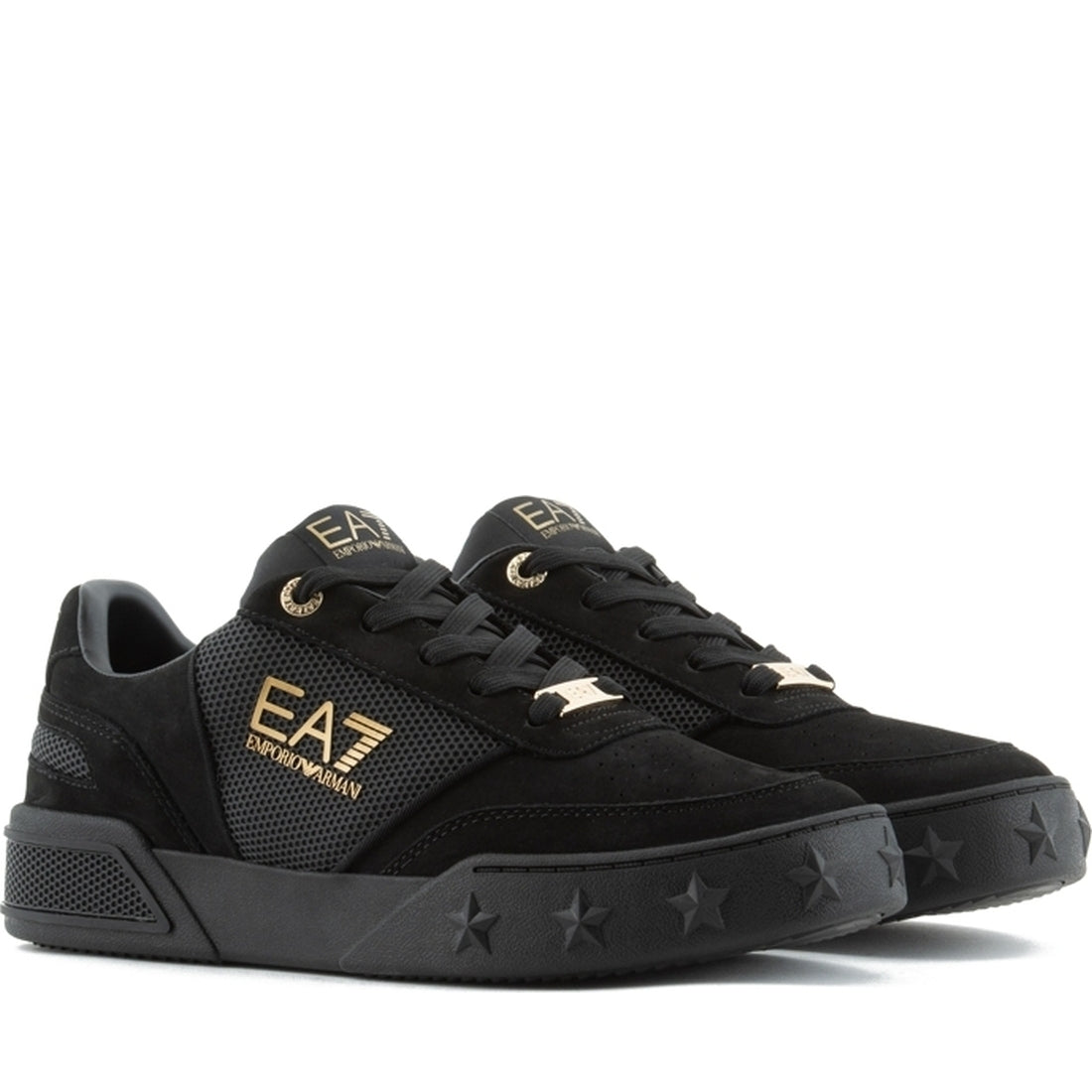 EA7 mens triple black gold casual sneaker | Vilbury London