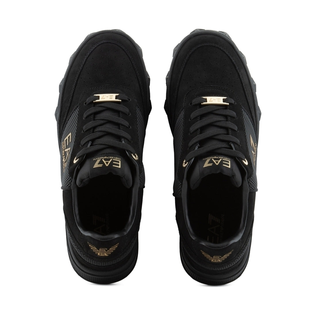 EA7 mens triple black gold casual sneaker | Vilbury London