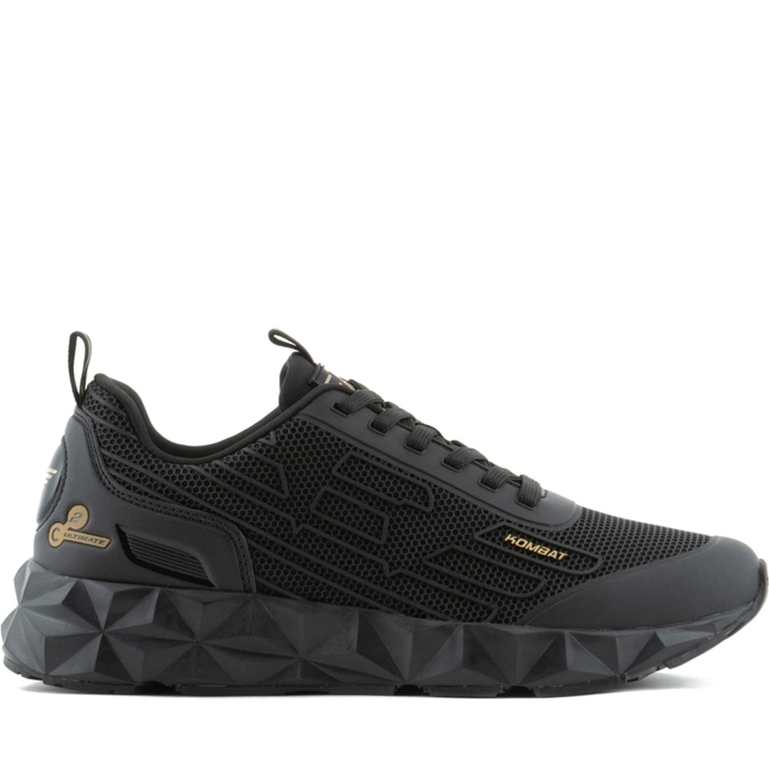 EA7 mens triple black gold casual sneaker | Vilbury London