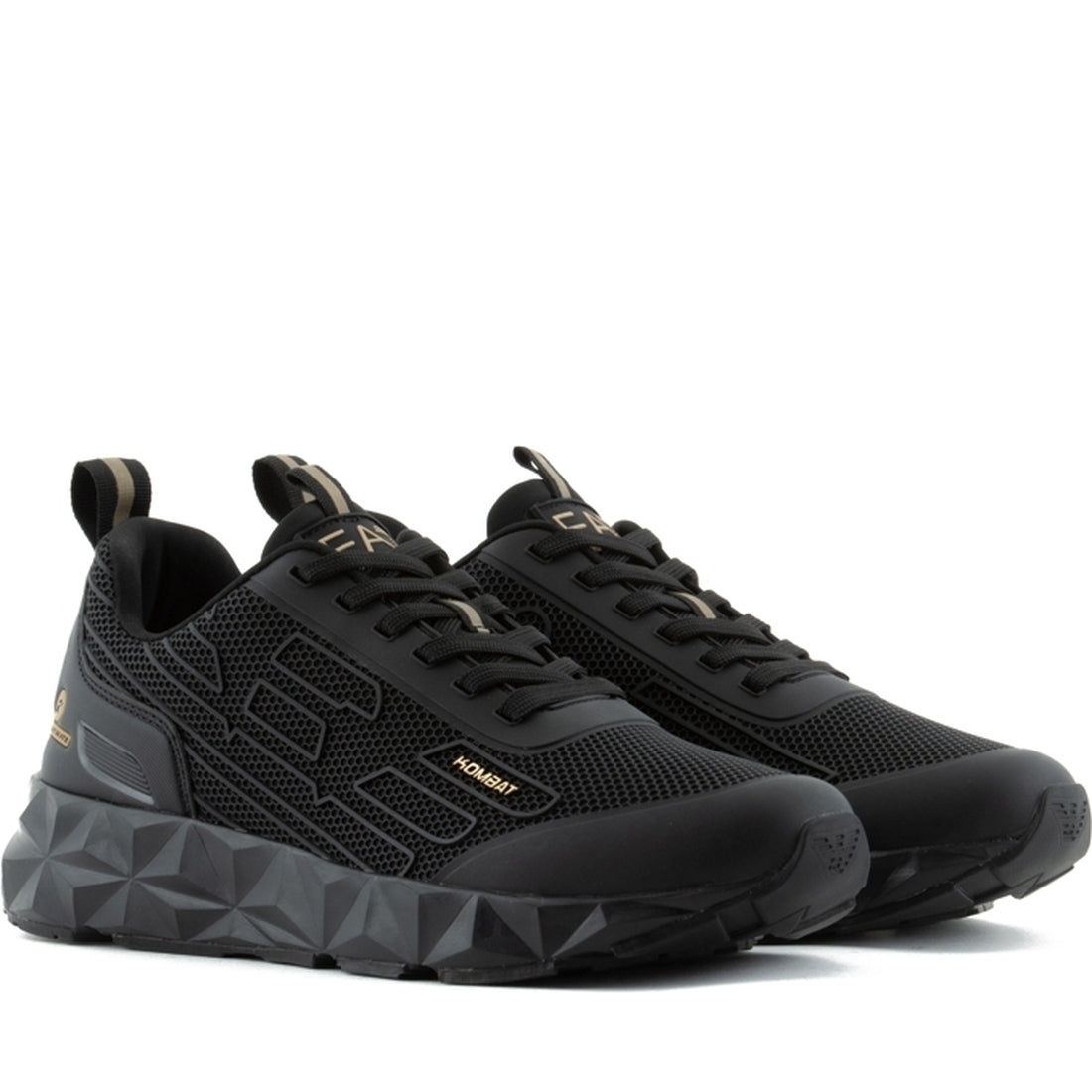 EA7 mens triple black gold casual sneaker | Vilbury London