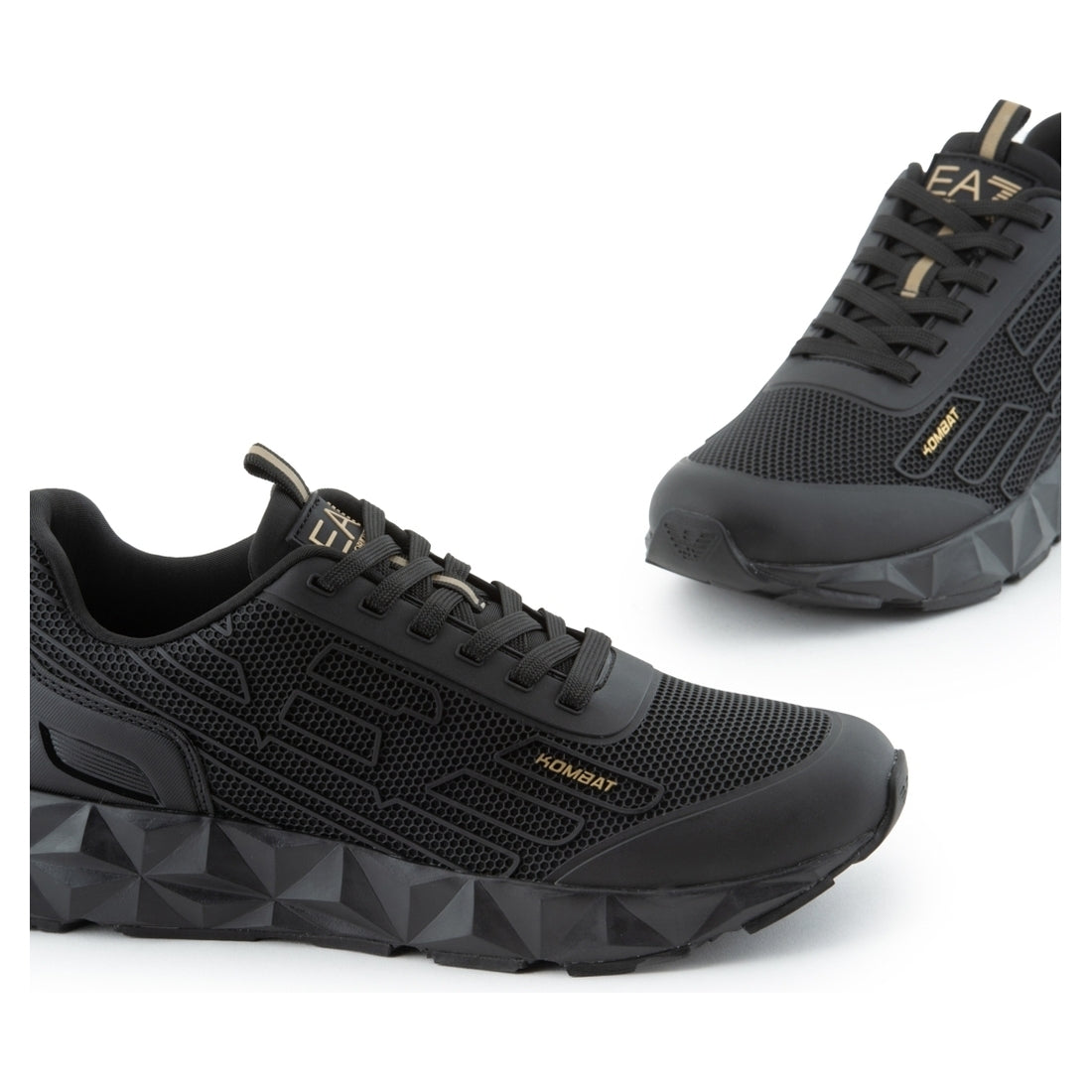 EA7 mens triple black gold casual sneaker | Vilbury London