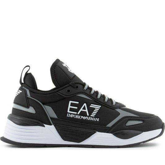 EA7 mens black silver casual sneaker | Vilbury London
