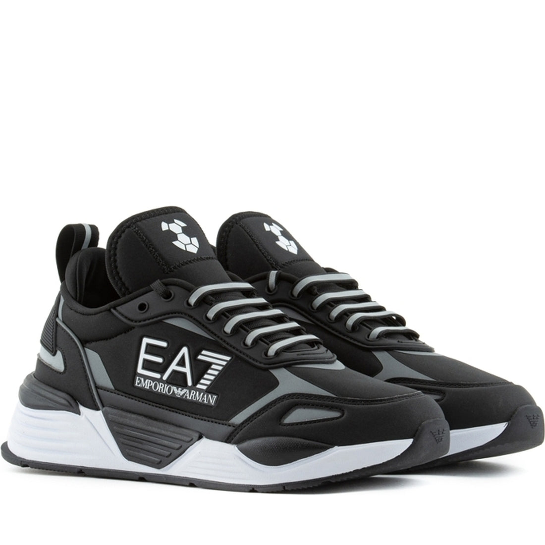 EA7 mens black silver casual sneaker | Vilbury London