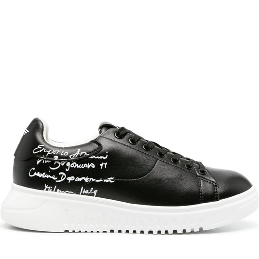 Emporio Armani womens black white casual closed sneaker | Vilbury London