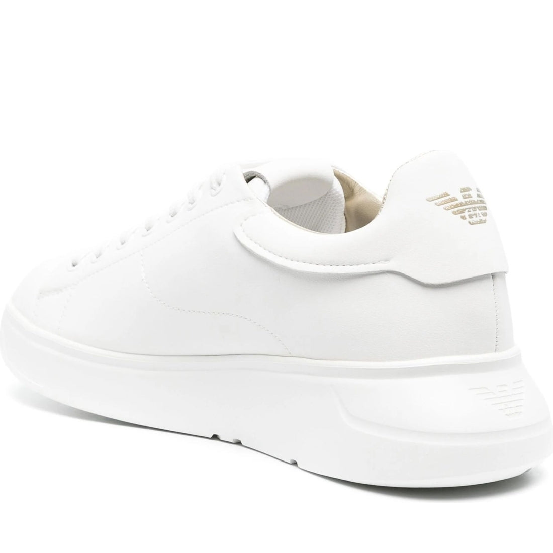 Emporio Armani womens white light gold casual closed sneaker | Vilbury London