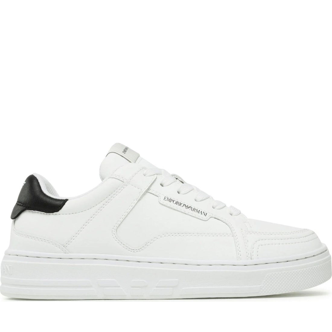 Emporio Armani womens white black casual closed sneaker | Vilbury London